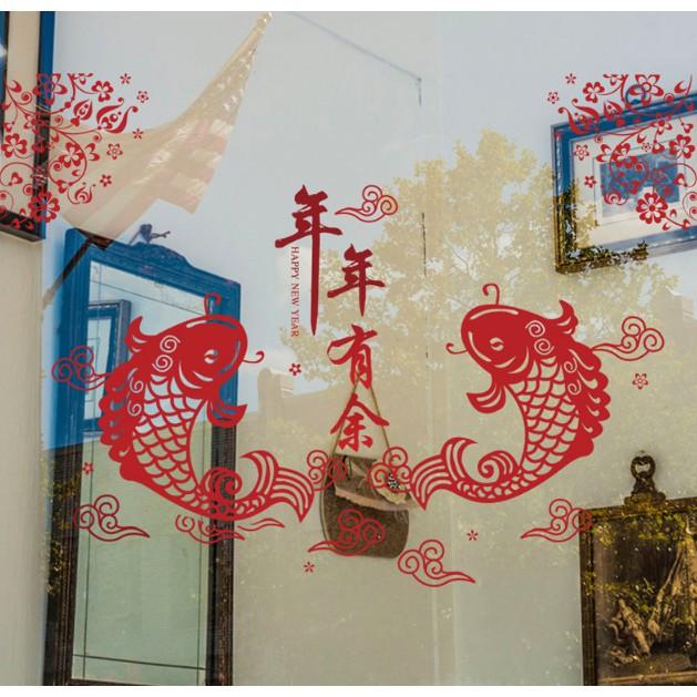 Decal trang trí Tết - Cặp Cá Chép đỏ báo Hỷ