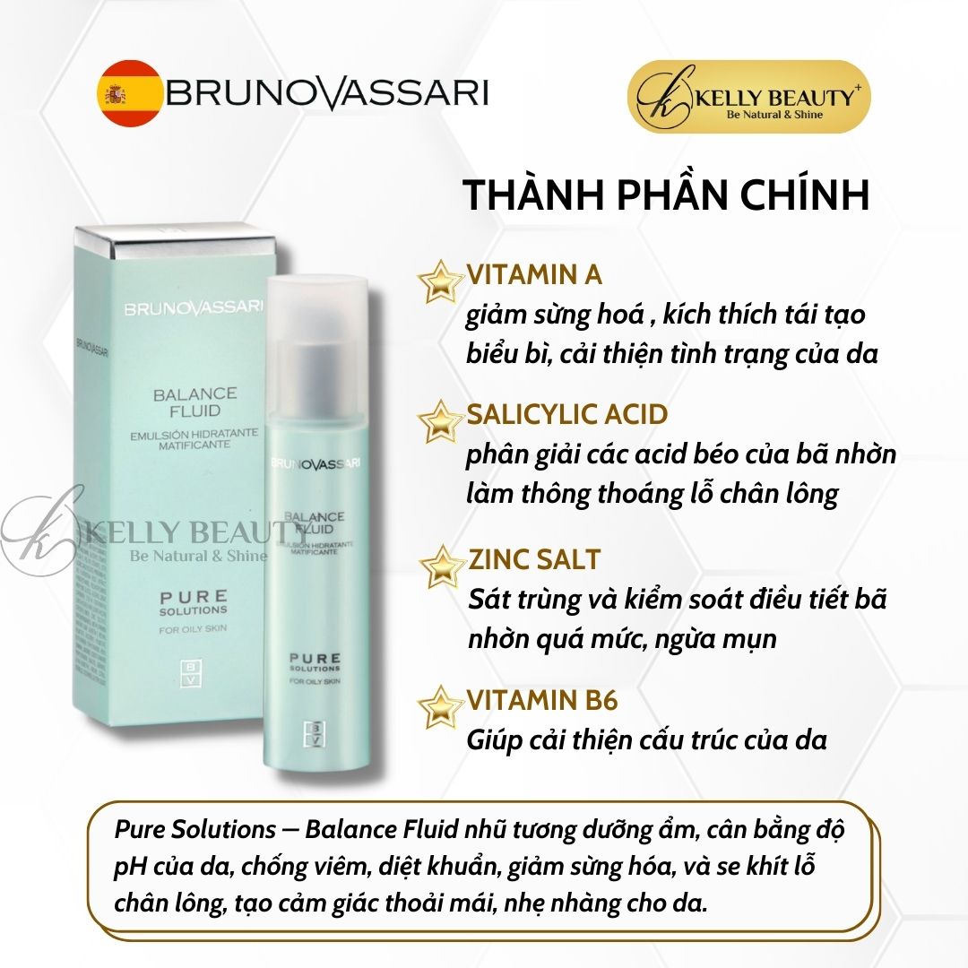 Nhũ Tương Dưỡng Ẩm Cho Da Dầu Mụn Pure Solutions Balance Fluid - Bruno Vassari | Kelly Beauty