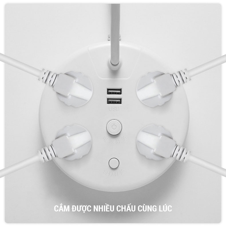Ổ Cắm Điện Tròn NAVIVU Kết Hợp Đèn Bàn, Cổng Sạc USB, Dây Chịu Tải 2500W, Chống Cháy