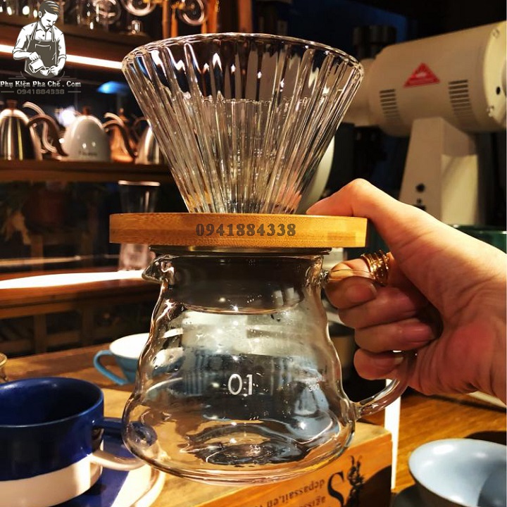 Bộ Bình Pha Cà Phê Drip Coffee Phễu Gỗ V60