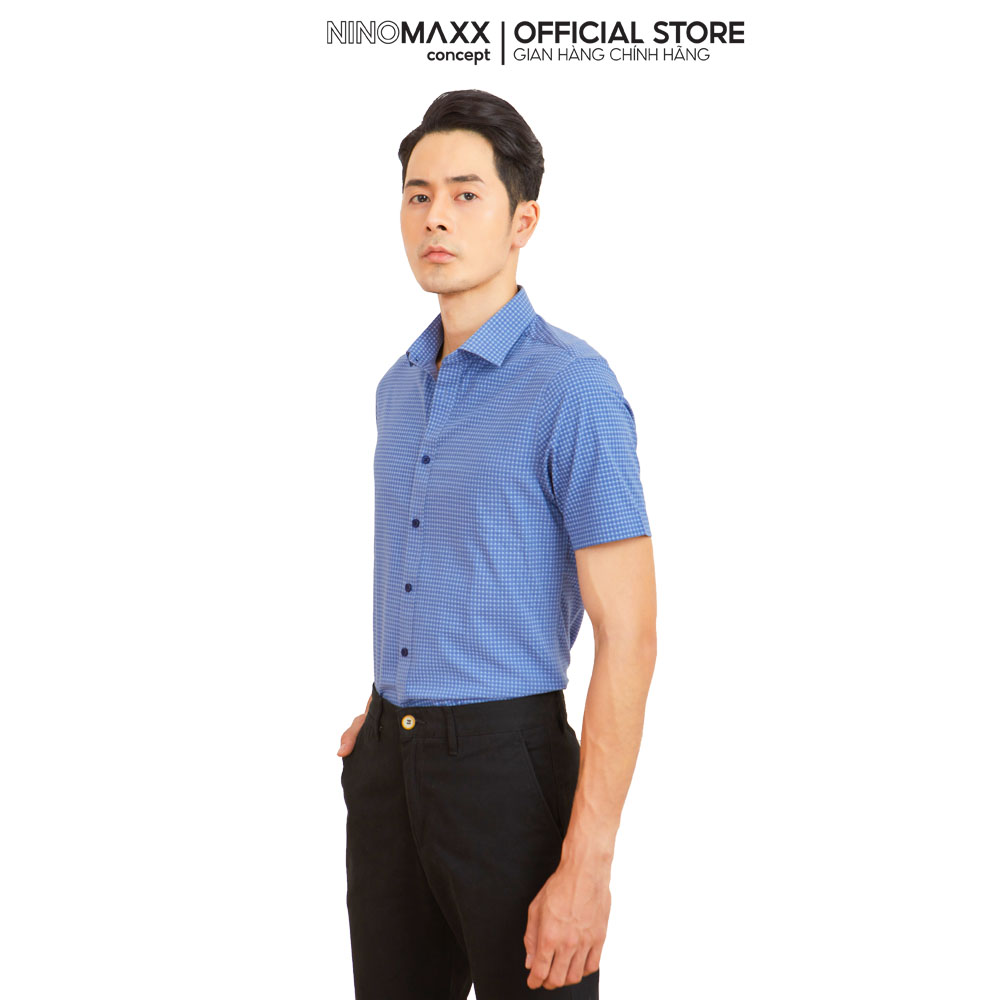 N&amp;M CLUB Áo sơ mi vải Bamboo in họa tiết Nam tay ngắn Slim Fit 2105047