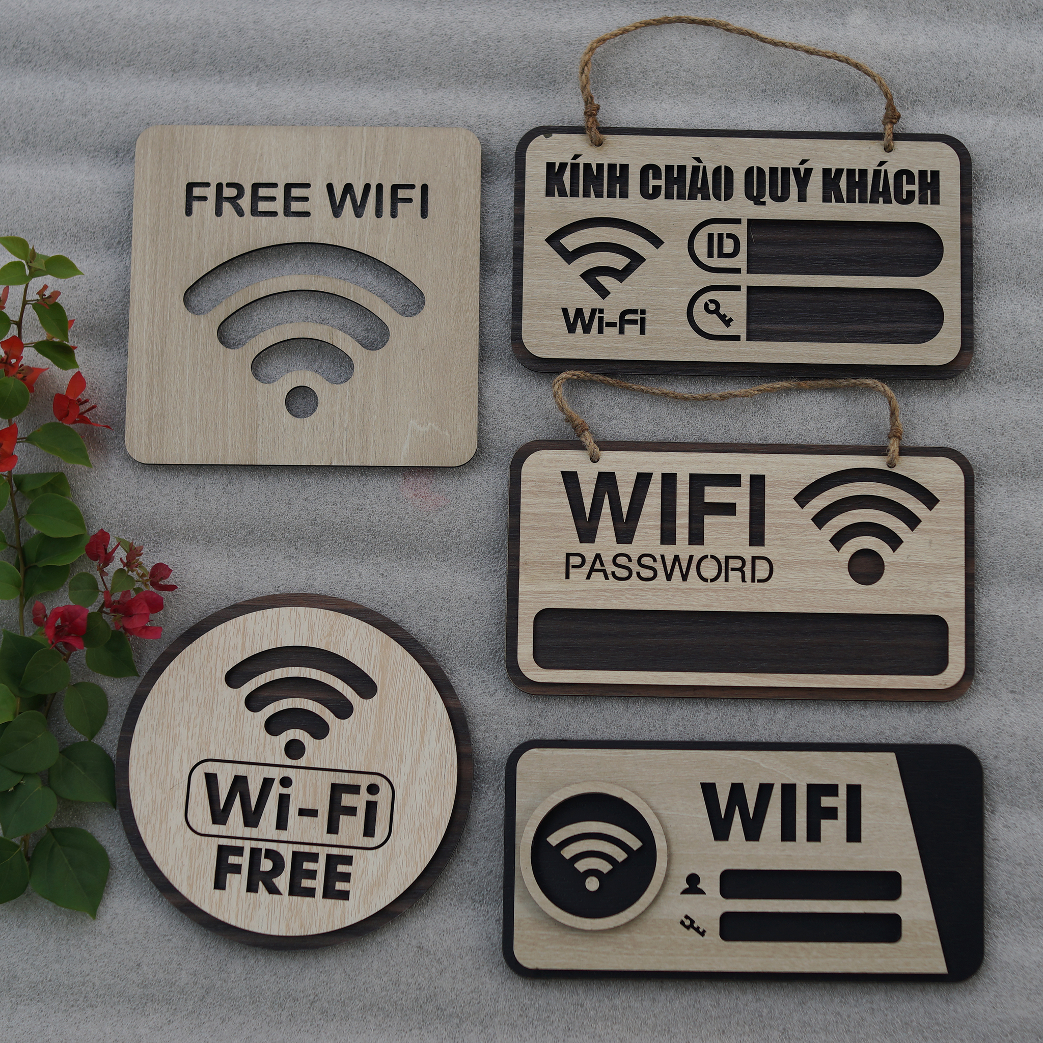 Bảng Gỗ Decor Quán Free Wifi trang trí cao cấp hiện đại