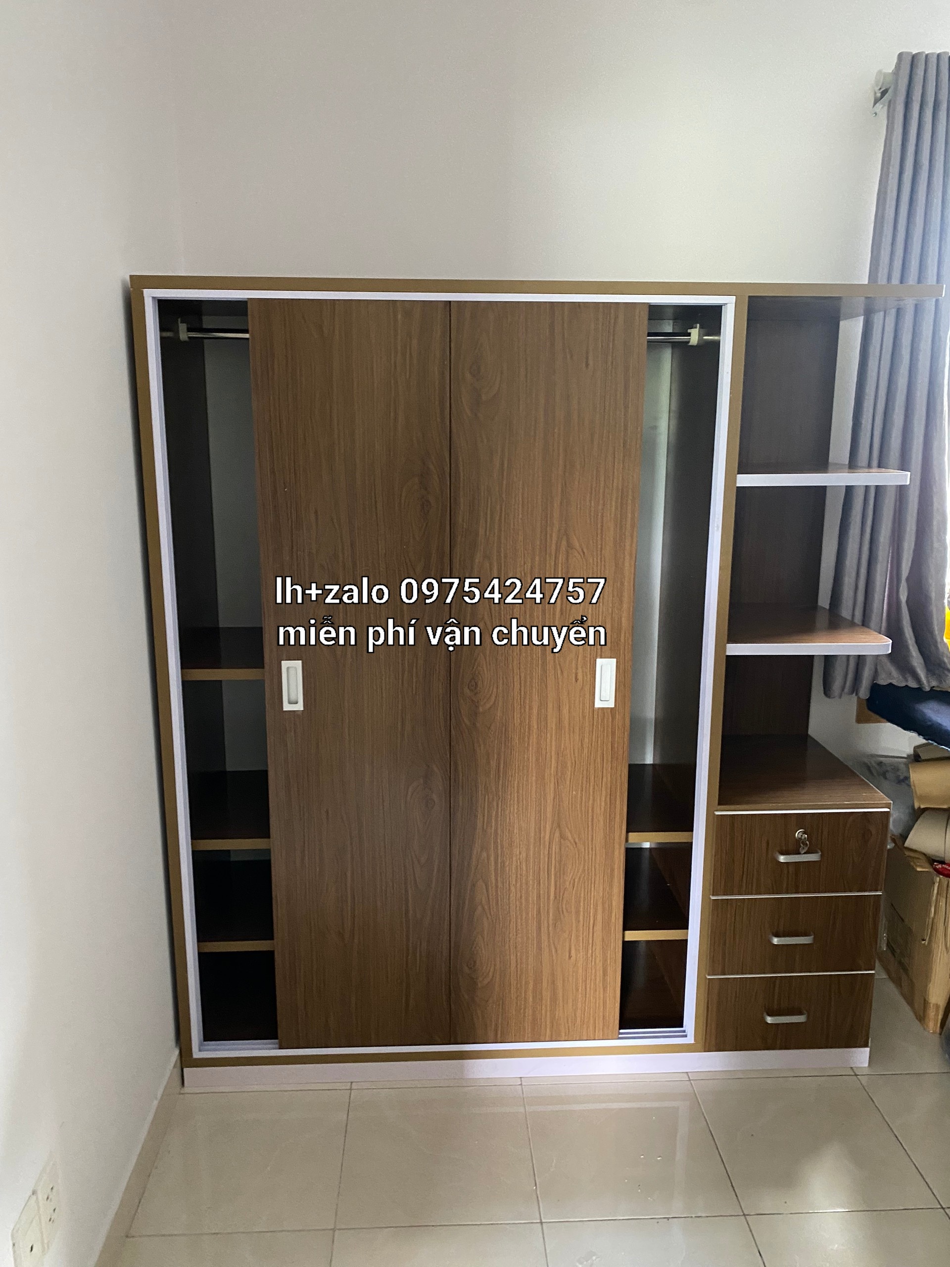 Tủ nhựa đài loan 3 cánh 1 kệ màu óc chó