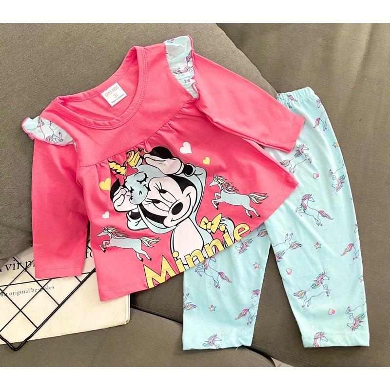 Bộ dài bé gái thun cotton borip chính phẩm dáng babydoll