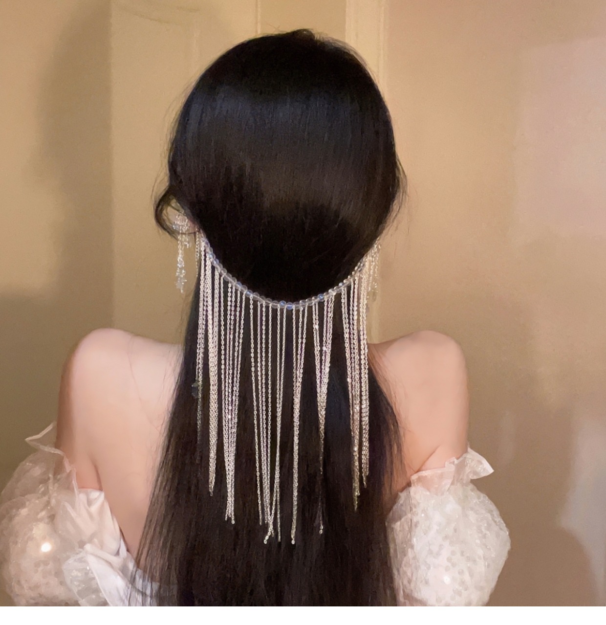 Mạng che mặt cổ trang tua rua trang trí đính hạt cườm lấp lánh, mặt nạ cổ trang cosplay