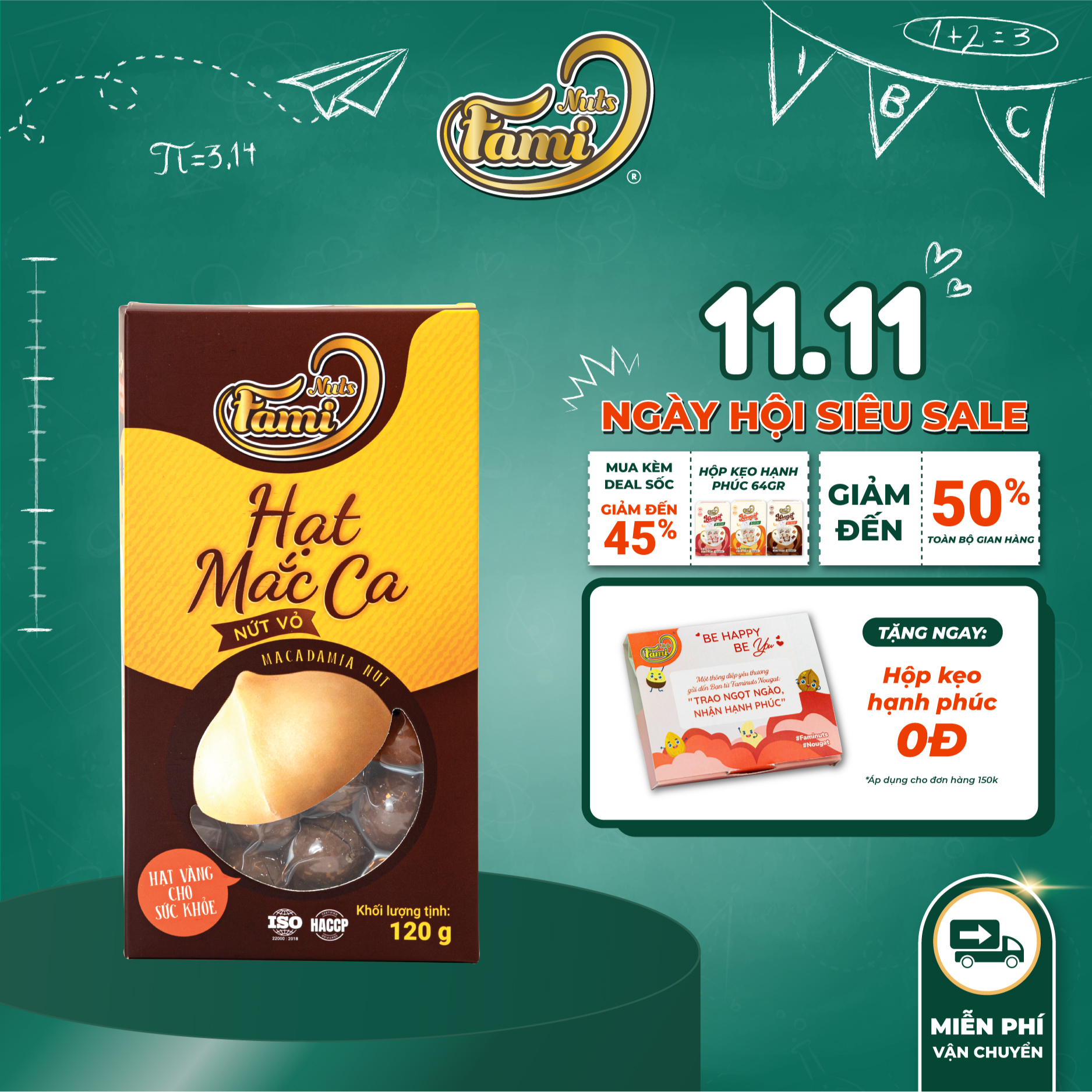 Hạt macca Úc thương hiệu Fami Nuts hộp giấy 120g