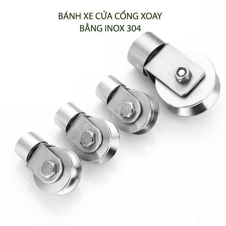 Bộ bánh xe cho cửa cổng trượt, cửa lùa bằng inox 304, loại xoay 360 độ, Kích thước 16x48mm