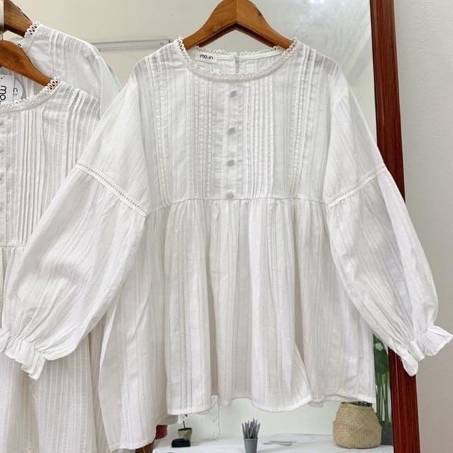 Áo Sơ Mi Babydoll Tay Bồng Cúc Bọc Ullzzang