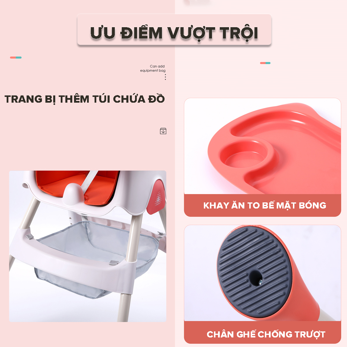 Ghế ăn dặm cho bé U2 babyhop thiết kế chân điều chỉnh độ cao, kèm mặt bàn dành cho bé từ 6 tháng chịu lực tới 70kg