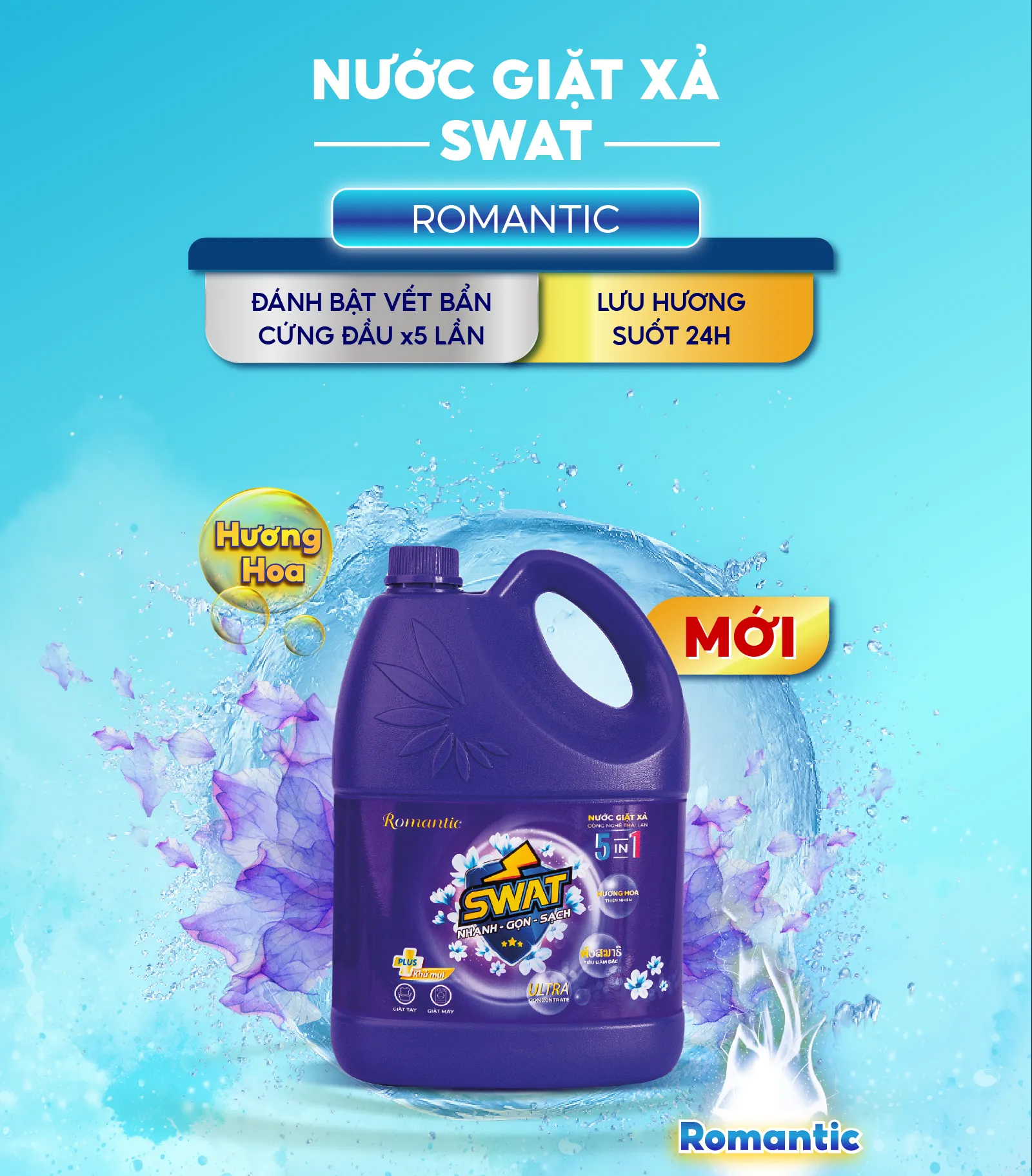 Combo 1 can nước giặt xả SWAT Romantic 3.8kg + 1 túi nước giặt xả SWAT Gold 2.2kg