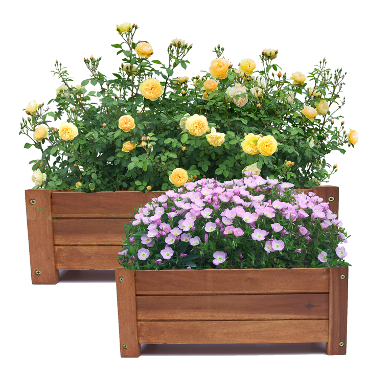 Bộ 2 Chậu Gỗ Chữ Nhật Lớn Greenhome GH021 - Nâu