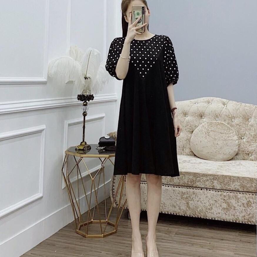 Váy bầu thời trang thiết kể cổ tròn phối V về đủcác màu cho các Mom lựa chọn
