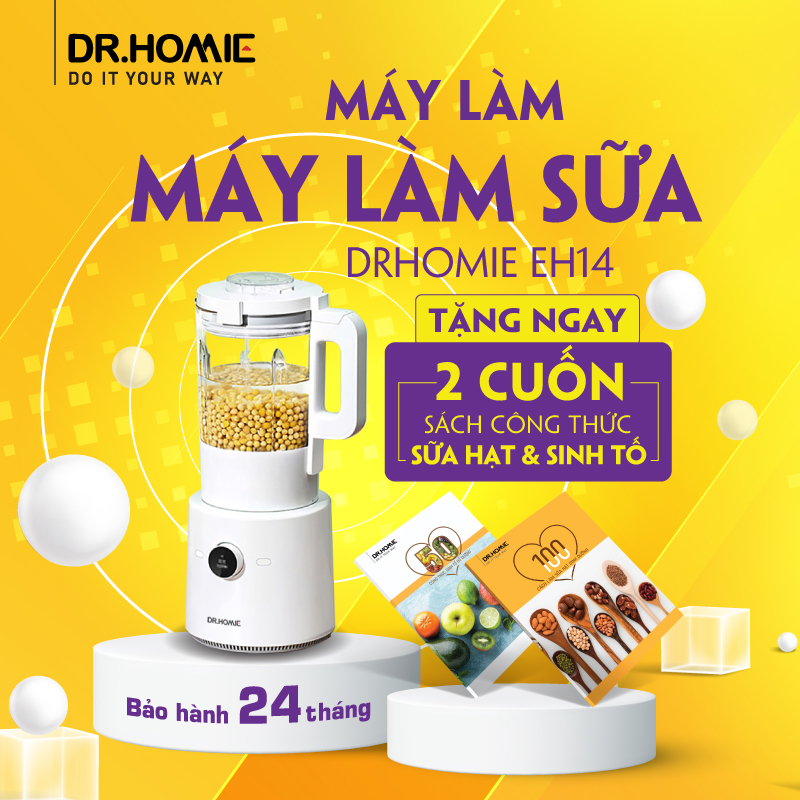 [Hàng Chính Hãng] Máy Làm Sữa Hạt Dung Tích 1600ml DrHomie EH14 - Máy Nấu Sữa Hạt Đa Chức Năng