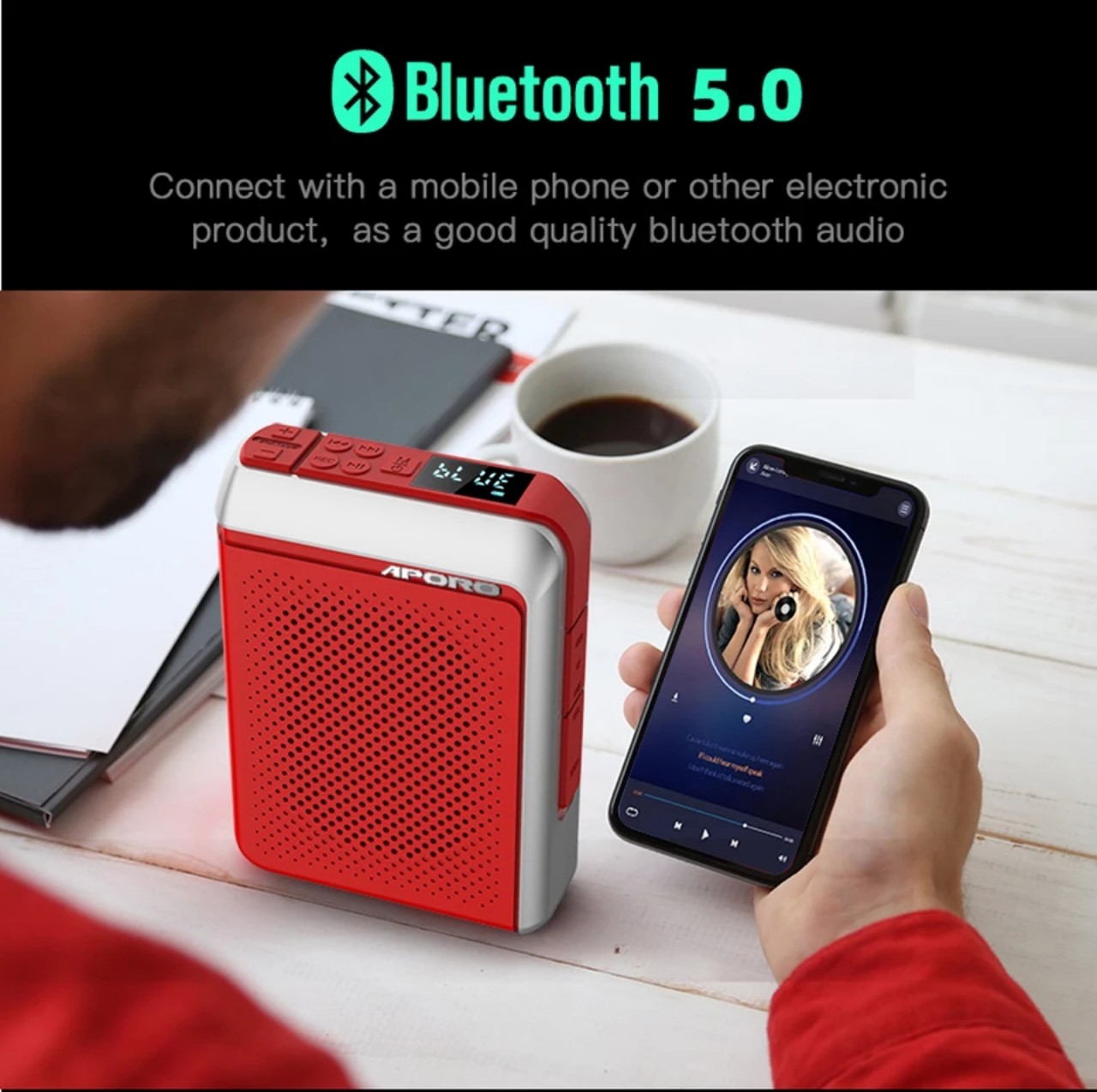 Loa trợ giảng Aporo T18 công suất 30W 2.4G Bluetooth 5.0 không dây