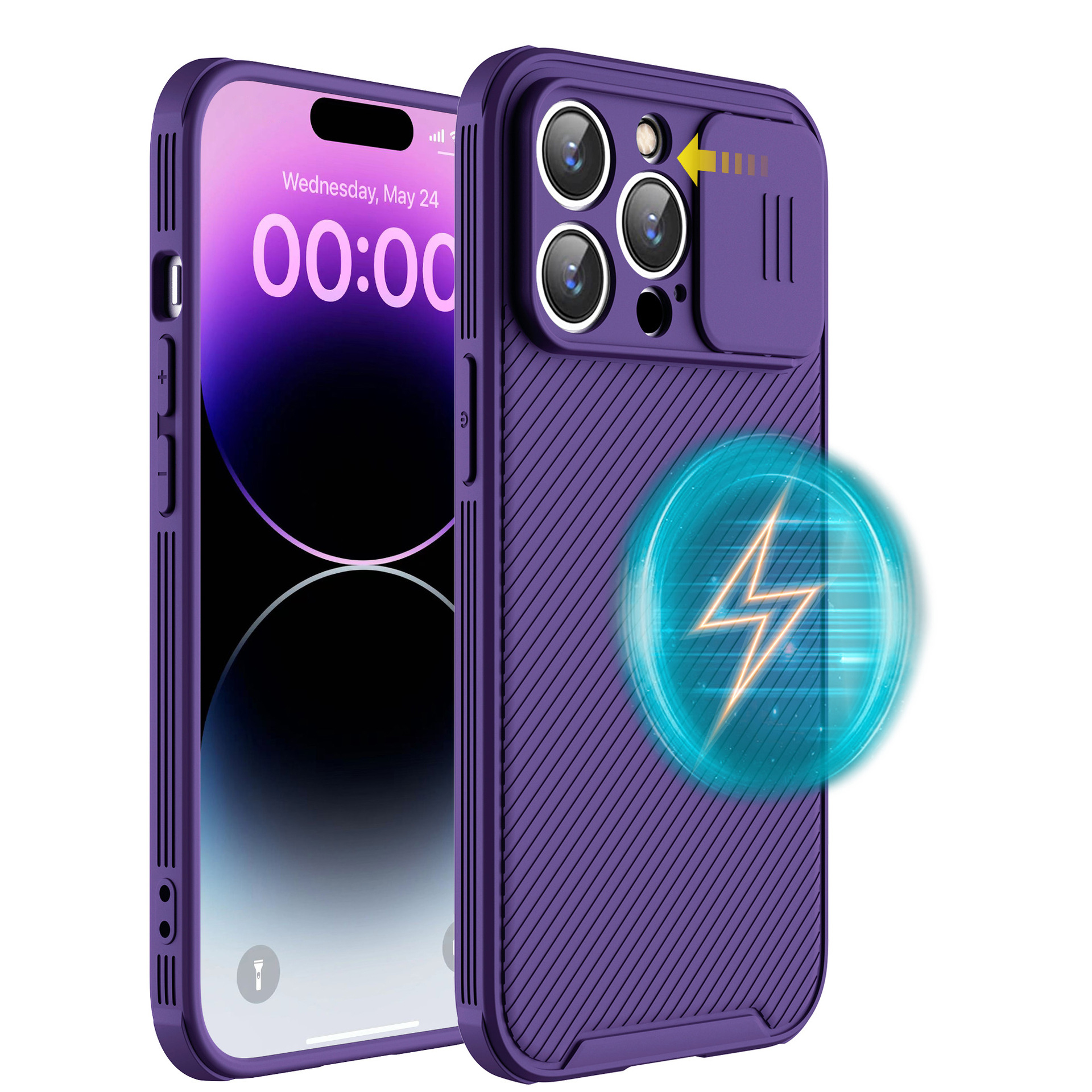 Ốp Lưng Kéo Nắp Hỗ Trợ Sạc Từ Tính Dành Cho Iphone 12 13 14 15 12 Pro 12 Pro Max 13 Mini 13 Pro 13 Pro Max 14 Plus 14 Pro 14 Pro Max 15 Plus 15 Pro 15 Pro Max - Hàng Chính Hãng - Tím - 14 Pro Max