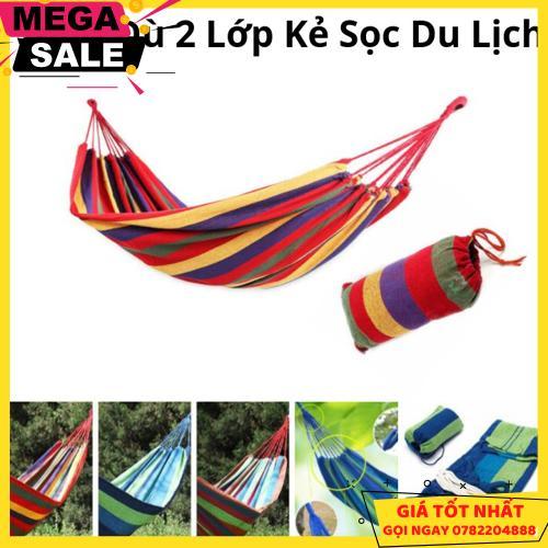 Võng Dù Kẻ Sọc Du Lịch 2 Lớp Dày Dặn, Chịu Lực Cao Size 180Cm X 80Cm (Giao Mẫu Ngẫu Nhiên) - Giao Hàng Toàn Quốc