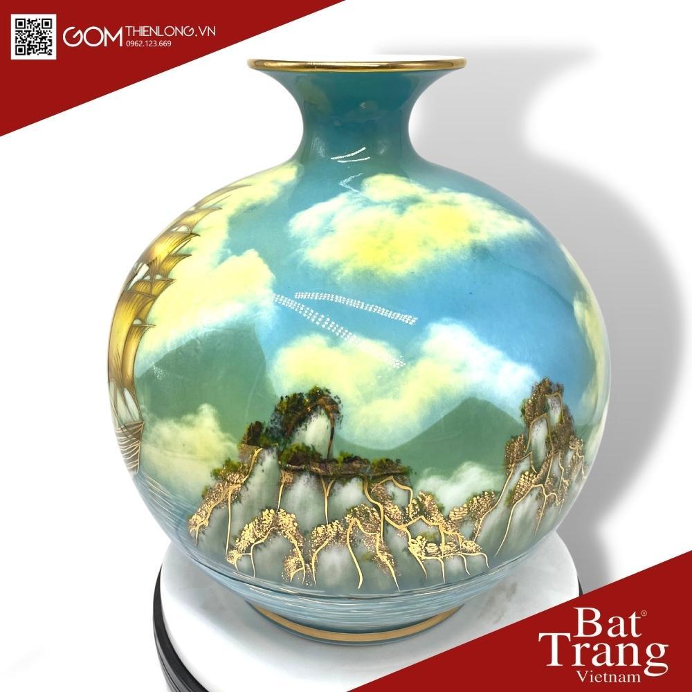 Bình Hút Lộc Thuận Buồm Xuôi Gió Vẽ Vàng 3D - Bình Hút Tài Lộc Bát Tràng - Gốm Thiên Long