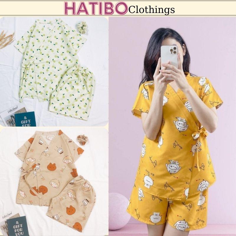 Đồ ngủ nữ pijama mặc nhà kimono chất kate thái cao cấp, bộ quần áo ngủ pizama tay ngắn quần đùi HATIBO