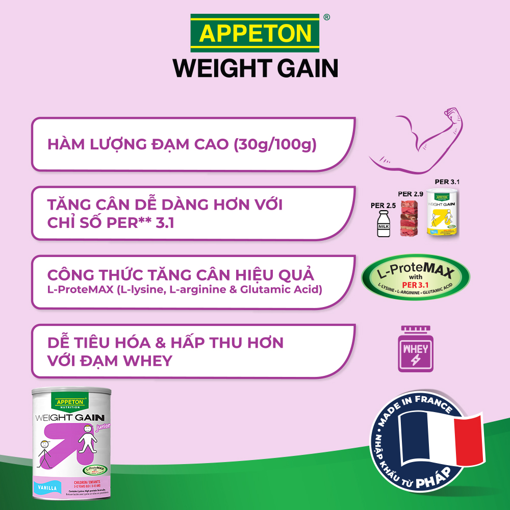 Combo 2 Sữa Tăng Cân Appeton Weight Gain Junior cho Trẻ Em hương Vanila 450g