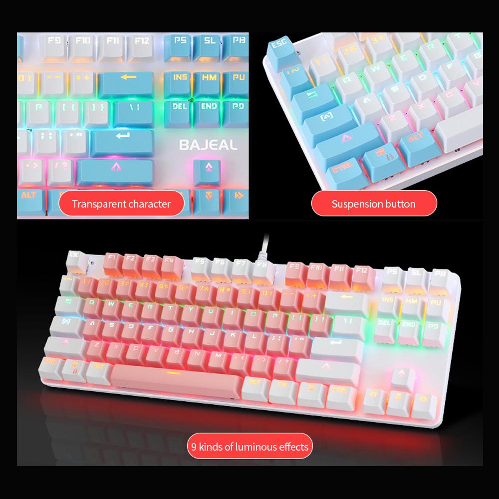 BAJEAL 87 Keys Wired Mechanical Keyboard Mixed Light Mechanical Keyboard with Mechanical Blue Switch Suspension Button