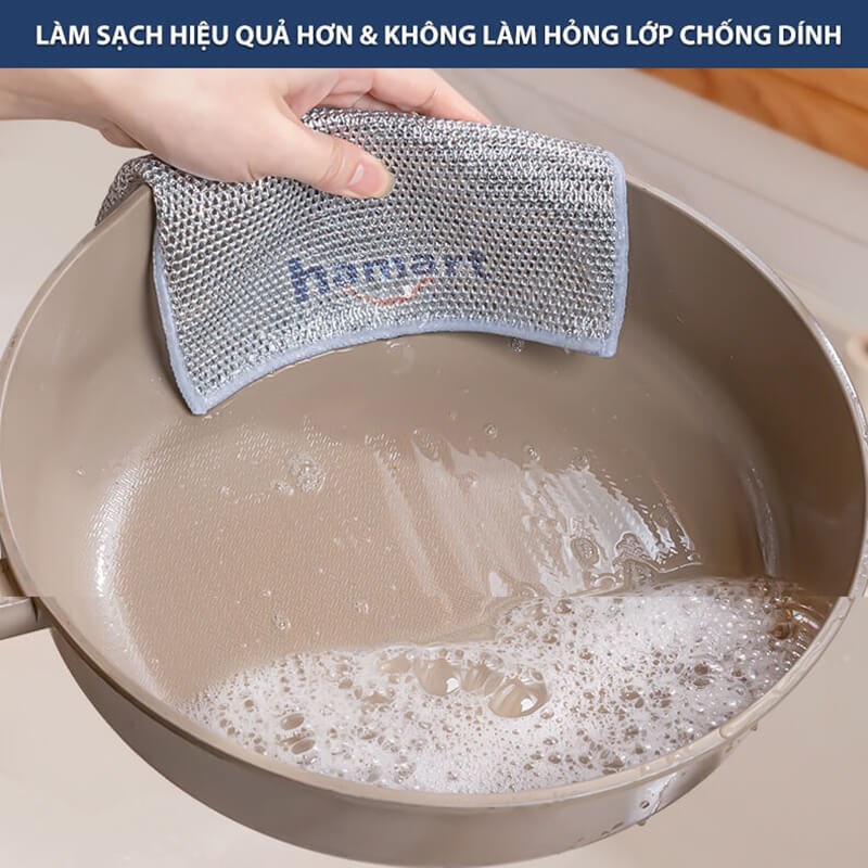 Khăn Lưới Rửa Bát Dày 2 Lớp Giẻ Rửa Chén Dây Kim Loại 20cm Chà Nồi Chảo Thép Inox Cọ Bếp Đa Năng