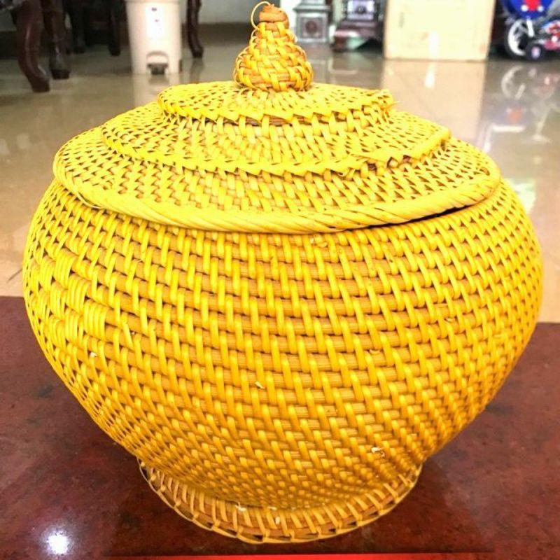 Bộ ủ ấm bằng nhựa giả mây + ấm tích bát tràng