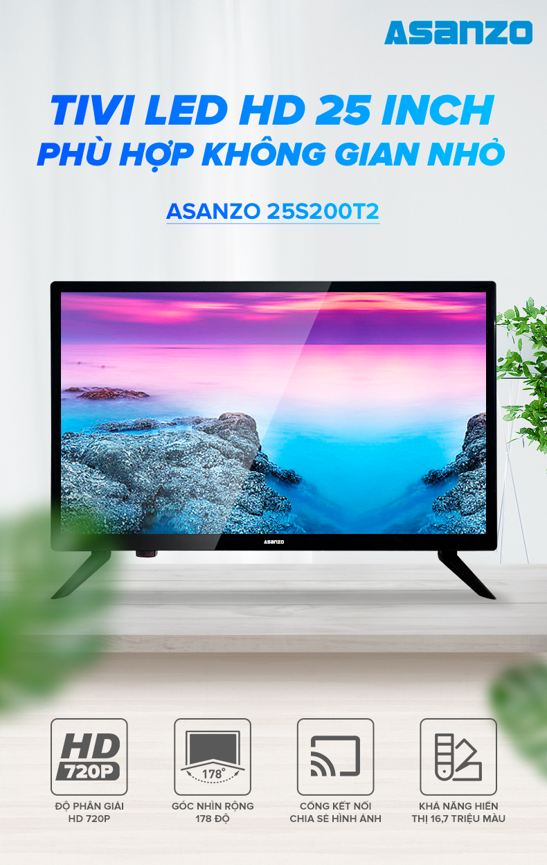 Tivi LED 25 inch HD Asanzo 25S200T2 - Hàng chính hãng