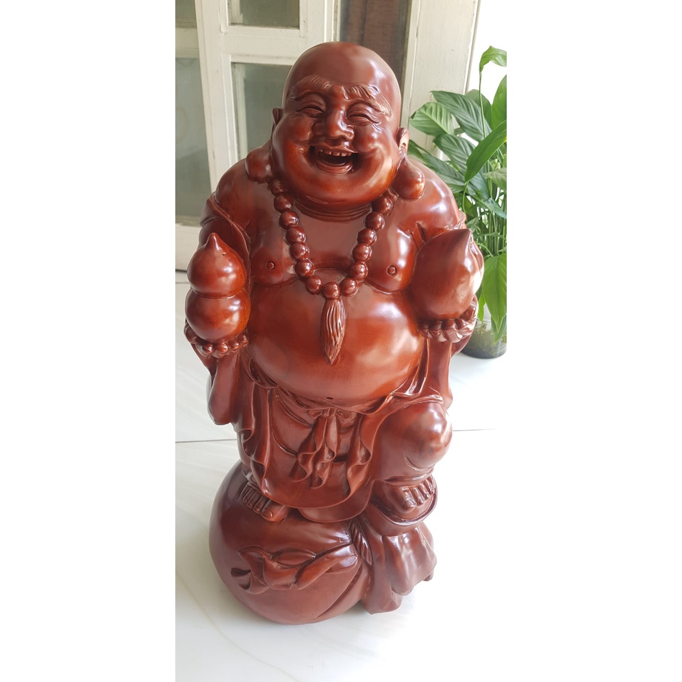 Tượng Di Lặc Đứng bao tiền to tay cầm hồ lô và quả đào cười tươi vui vẻ Cao 50cm x ngang 22cm x Sâu 19cm chất liệu gỗ gõ mật Anh Chị trưng phòng khách nhà, công ty, Cửa Hàng, trên bàn thờ Thần Tài đẹp may mắn, vui vẻ tài Lộc cả năm nhe ạ