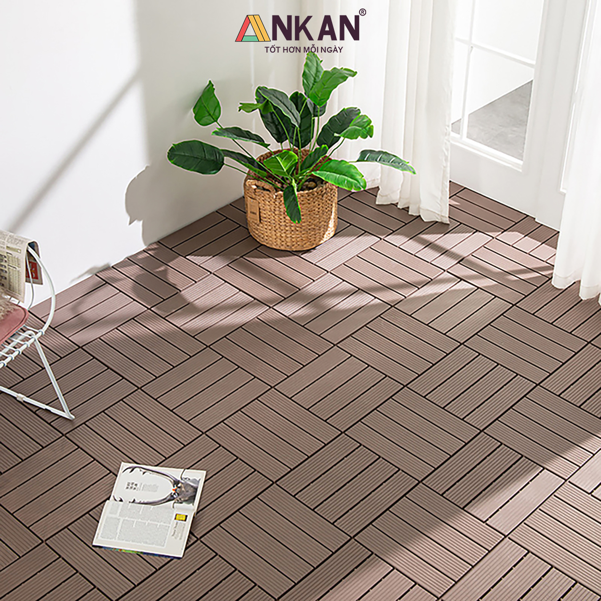 Sàn Vỉ Gỗ Nhựa Composite Cao Cấp, Lót Sàn Ban Công Nhà Tắm, Vỉ Dày Chắc Chắn Có Vít Ốc Dưới Nan, Màu Nâu Mới, Dễ Dàng Lắp Đặt
