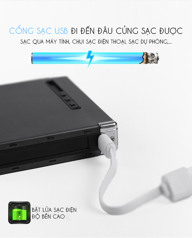 Hộp đựng thuốc 20 điếu kèm bật lửa sạc pin USB đời mớ