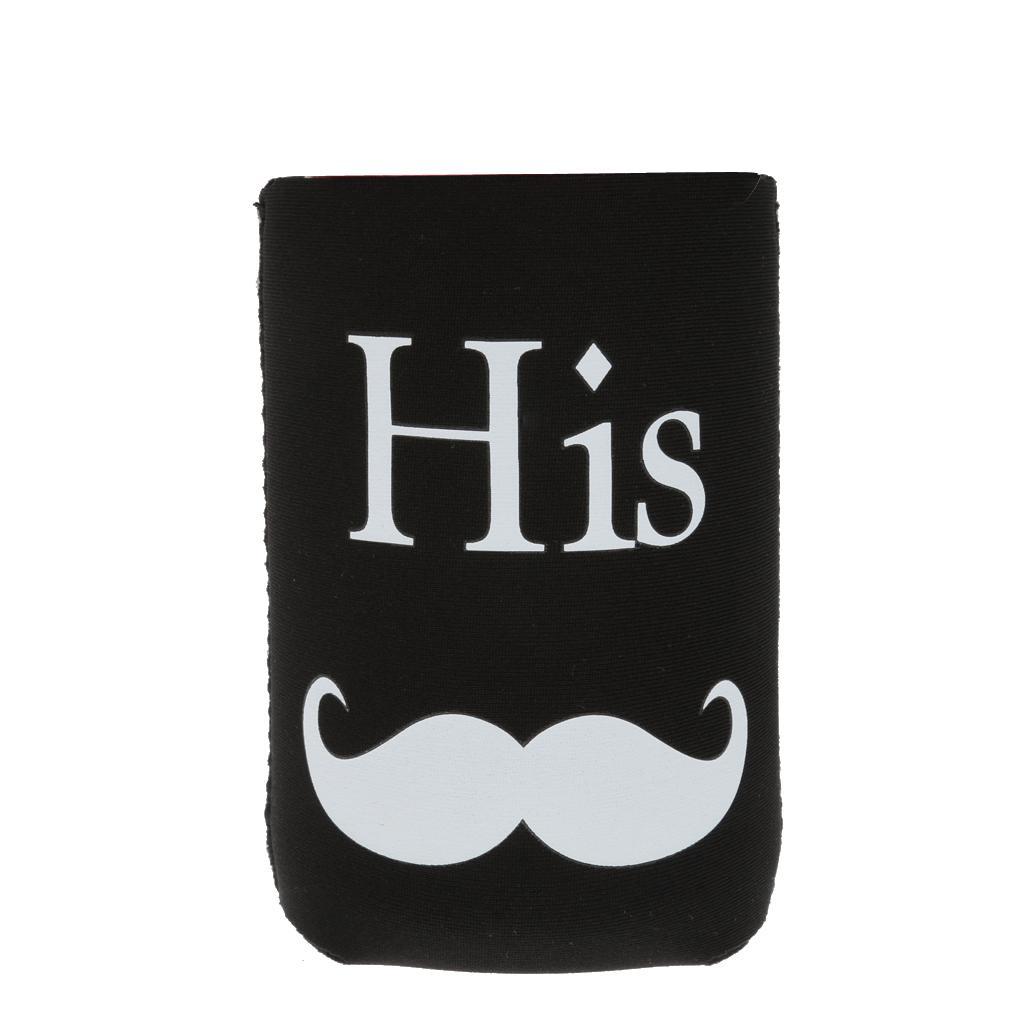 1 Set of Neoprene Wedding Beer Bottle Tin Can Cooler " His & Her" Cup Sleeve Holder