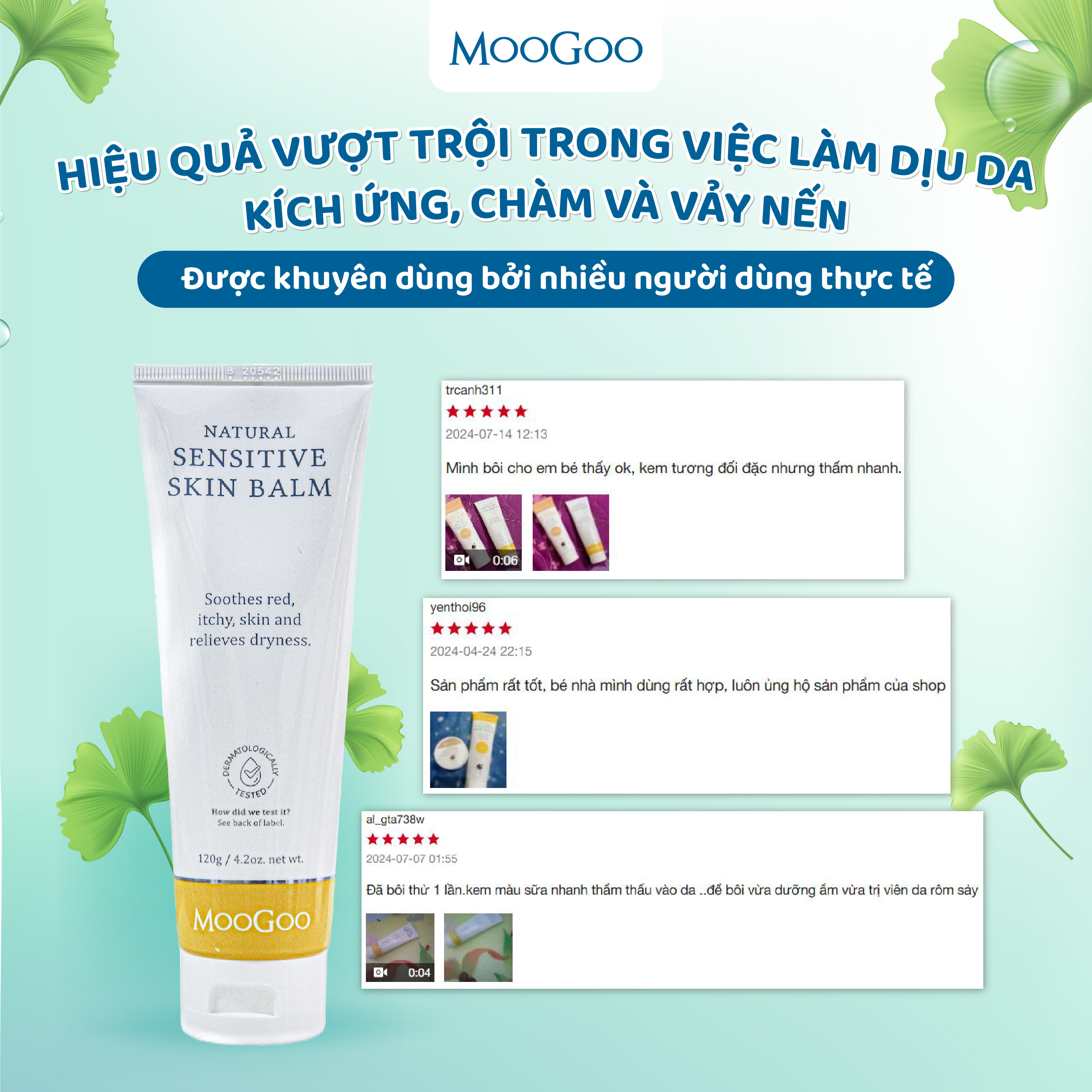 Kem bôi viêm da cơ địa, vảy nến, chàm sữa em bé, chiết xuất rau má MooGoo