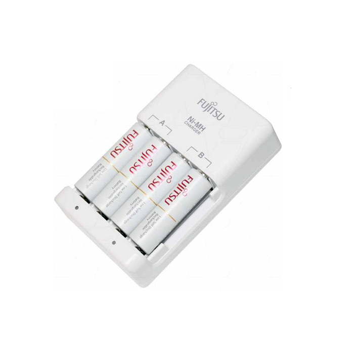 Box sạc kèm 4 pin AA Fujitsu HR-3UTC 1900mAh hàng nội địa box Nhật - made in JAPAN (trắng) Hàng Nhập Khẩu