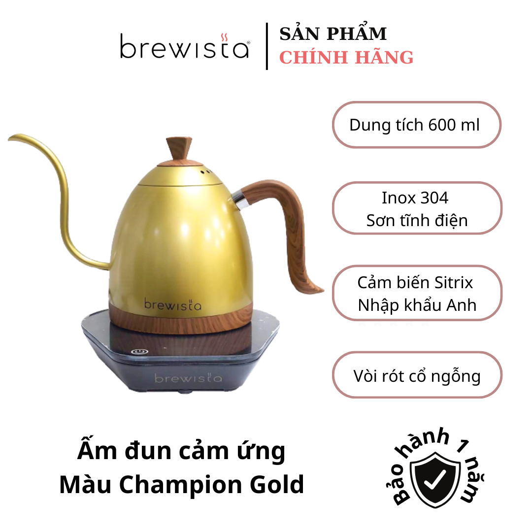 Ấm đun cảm ứng chuyên dụng rót cà phê Kettle 600ml - Champagne Gold