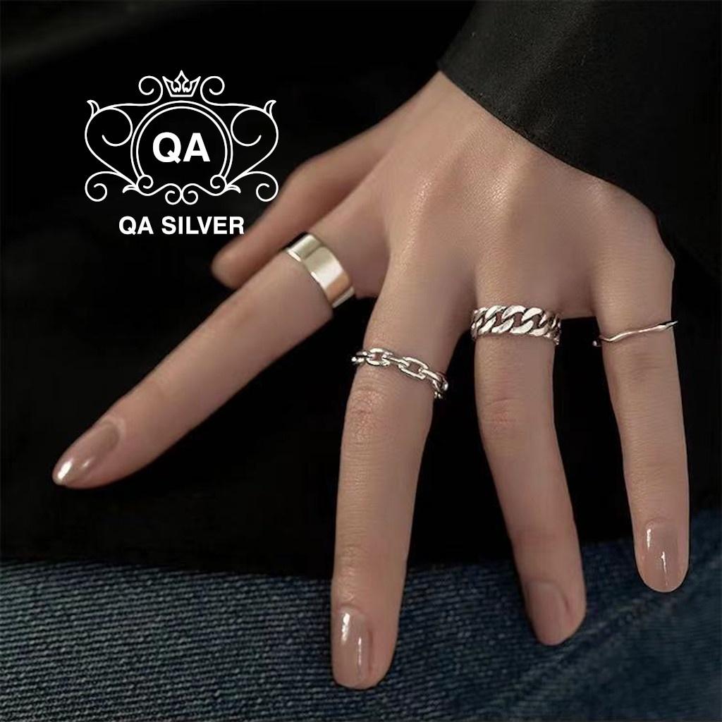 Nhẫn bạc thái mắt xích nam nữ hở tối giản S925 RETRO Silver Ring QA SILVER RI200404