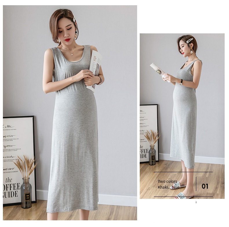 Váy Bầu mặc nhà, đi dạo thiết kế xát nách vải Thun cotton co giãn 4 chiều B17