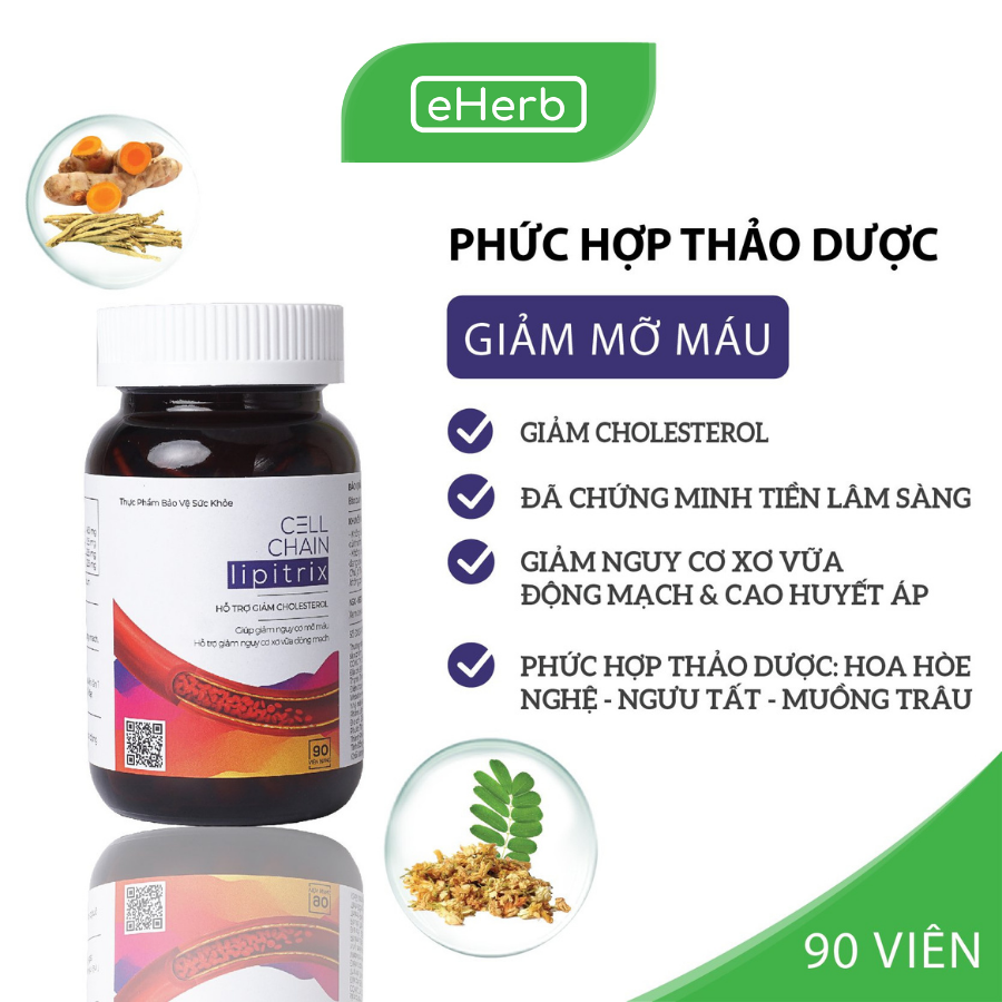 Viên uống Cellchain Lipitrix - Hỗ Trợ Giảm Cholesteron trong máu Hộp 90 viên