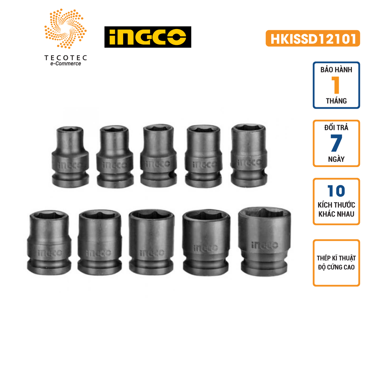 Bộ 10 đầu khẩu 1/2" INGCO HKISSD12101