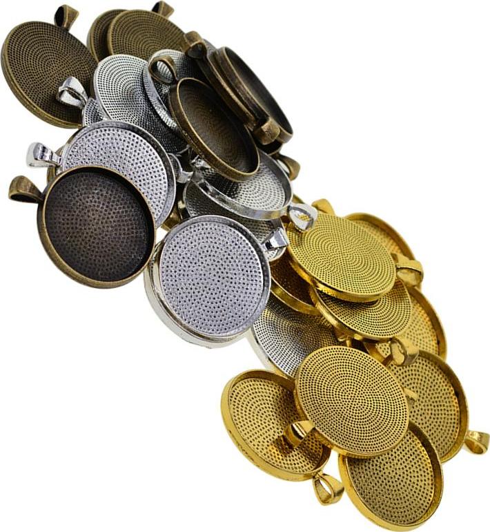 50 Cái Trống Tròn Viền Khay Căn Cứ 30 Mm Cabochon Mặt Dây Chuyền Trang Sức