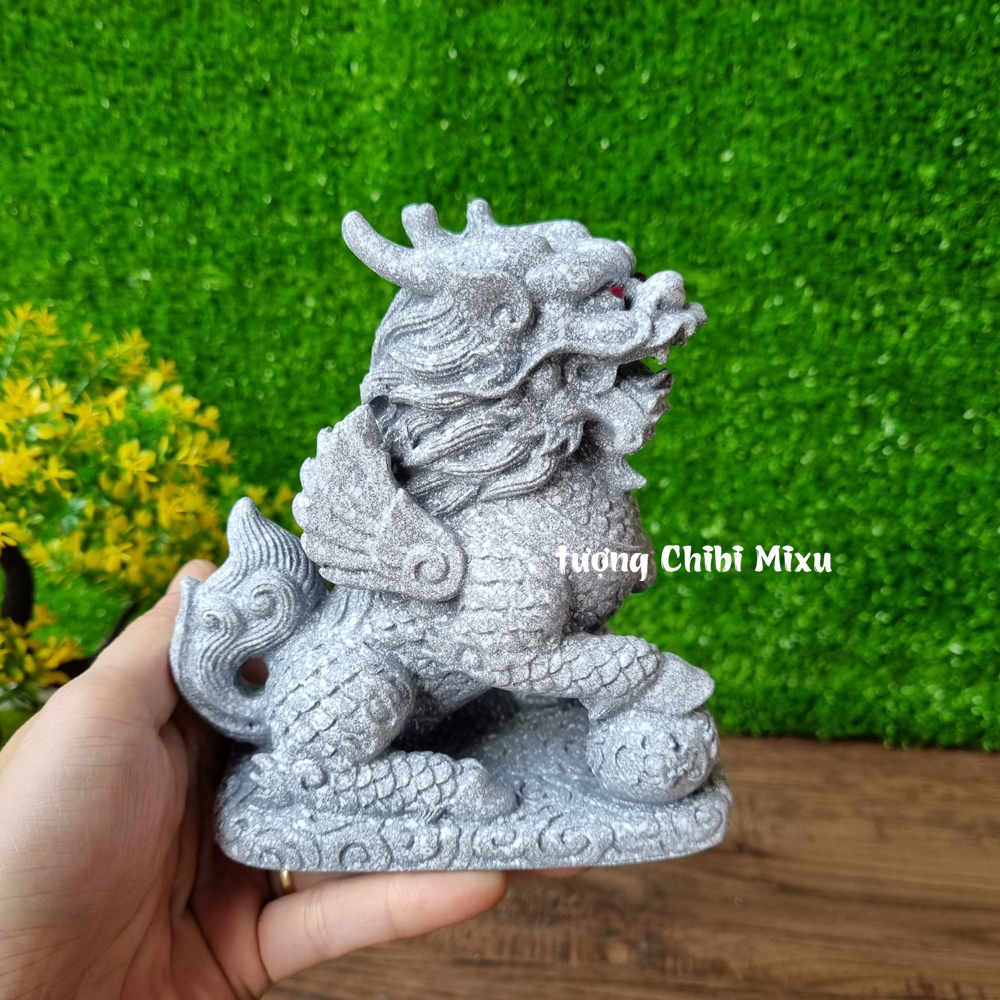 Cặp Tỳ Hưu trắng có bệ đá ngang 11cm x cao 12cm