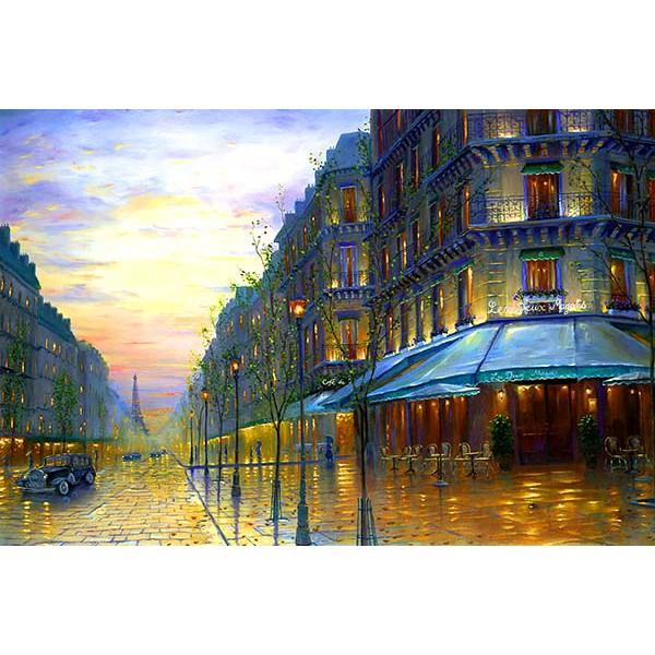 Tranh canvas phong cách sơn dầu - Phong cảnh Hoàng hôn Paris - PC025