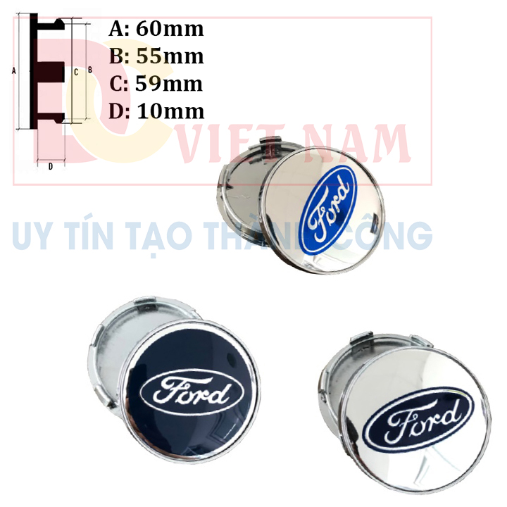 Logo chụp mâm bánh xe ô tô Ford đường kính 60mm