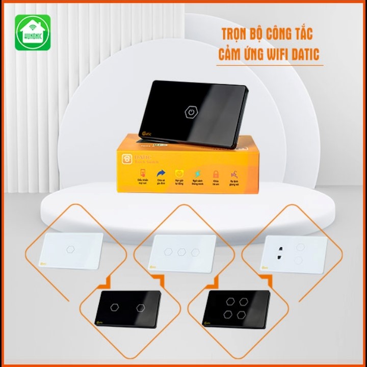 Công tắc 2,3,4 nút trắng âm tường cảm ứng, wifi cho Đèn, Quạt điều khiển từ xa qua điện thoại 500w/220V