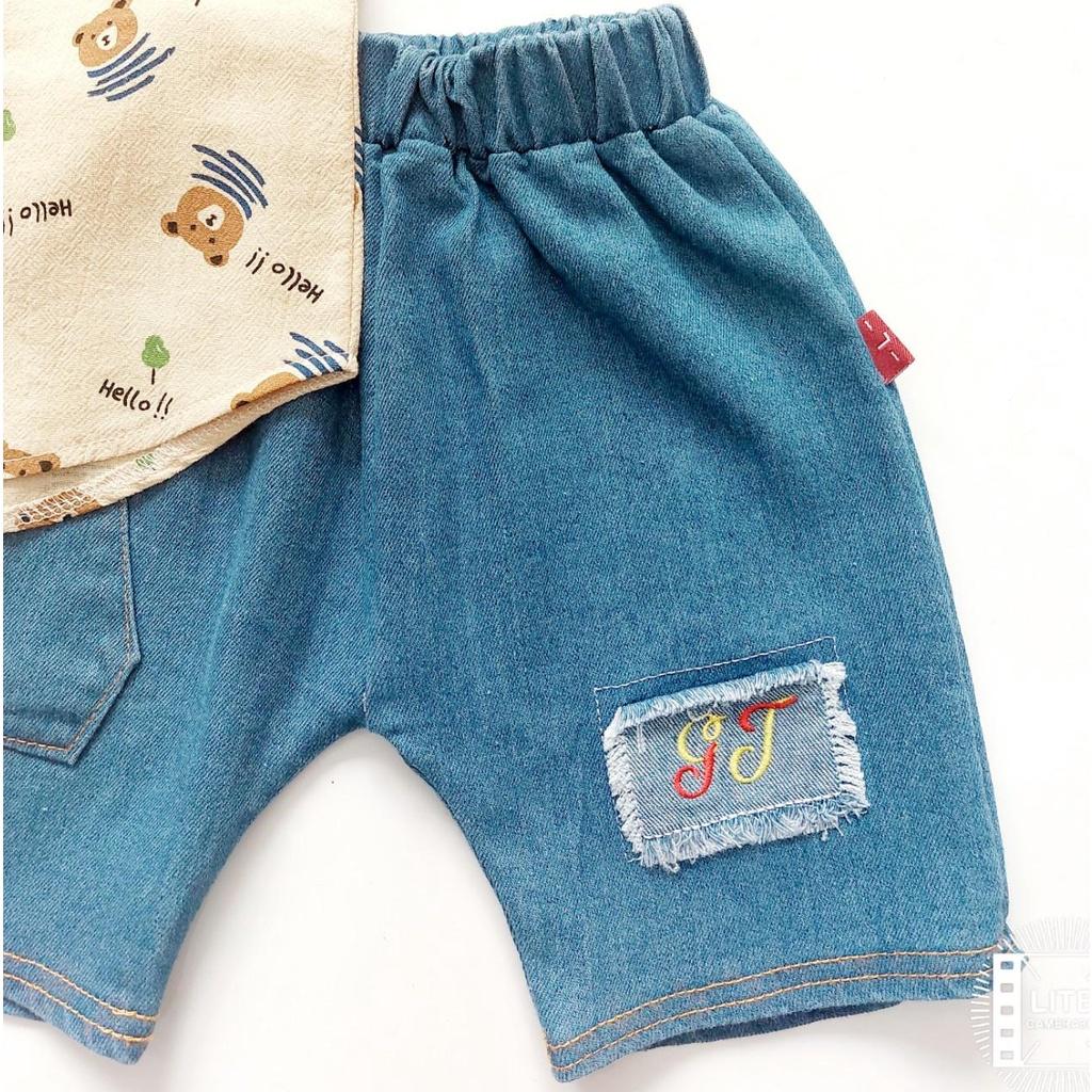 Set Áo Sơmi Hình Gấu Quần Bò Size M/L/XL, Dành Cho Bạn Từ 10 -15kg