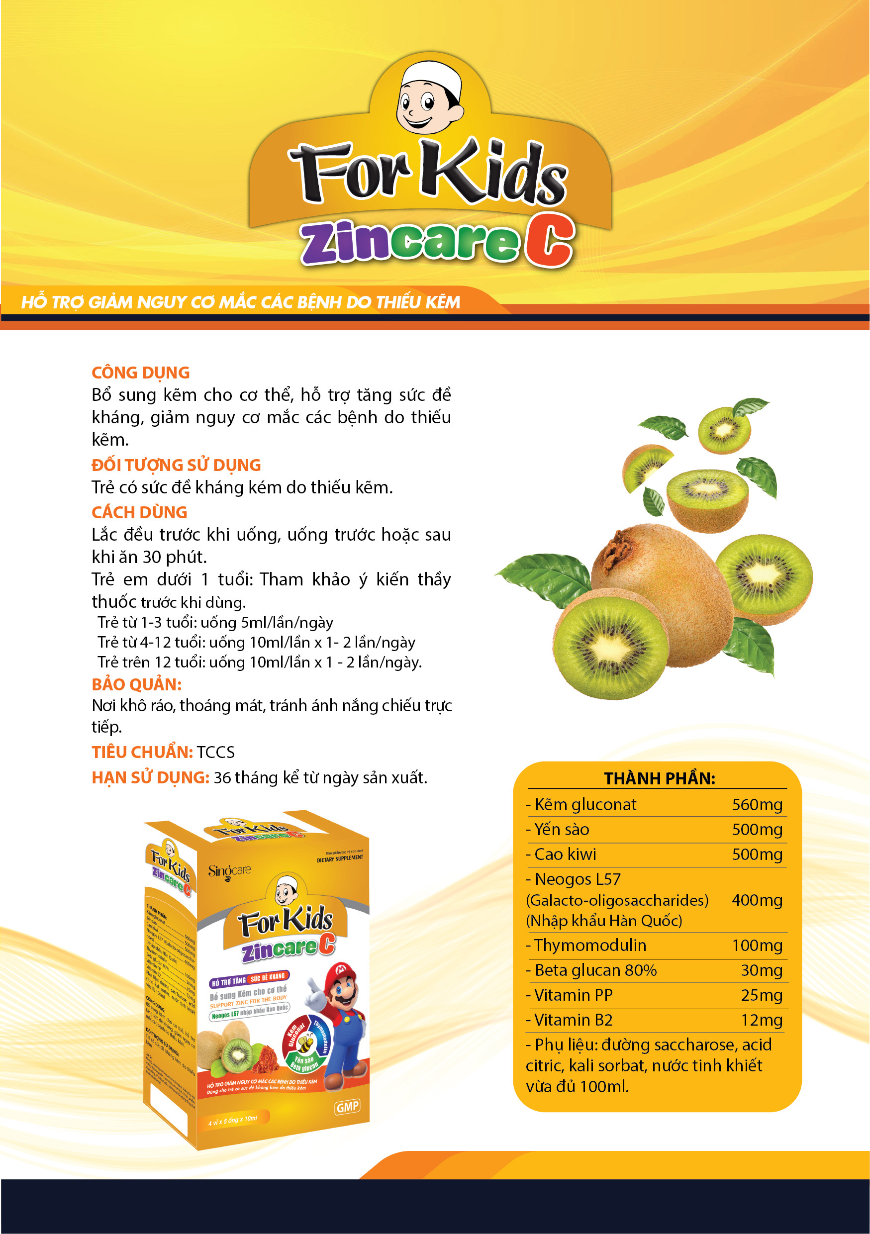 Thực phẩm bổ sung FOR KIDS ZINCARE C - Bổ sung kẽm , tăng sức đề kháng cho trẻ