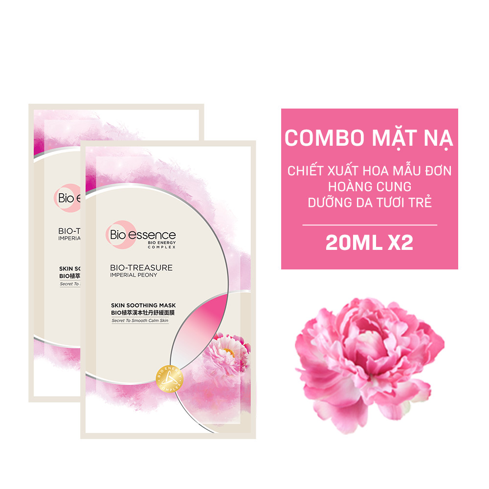 Combo 2 mặt nạ Bio-Essence Skin Soothing Mask mẫu đơn hoàng cung 20ml