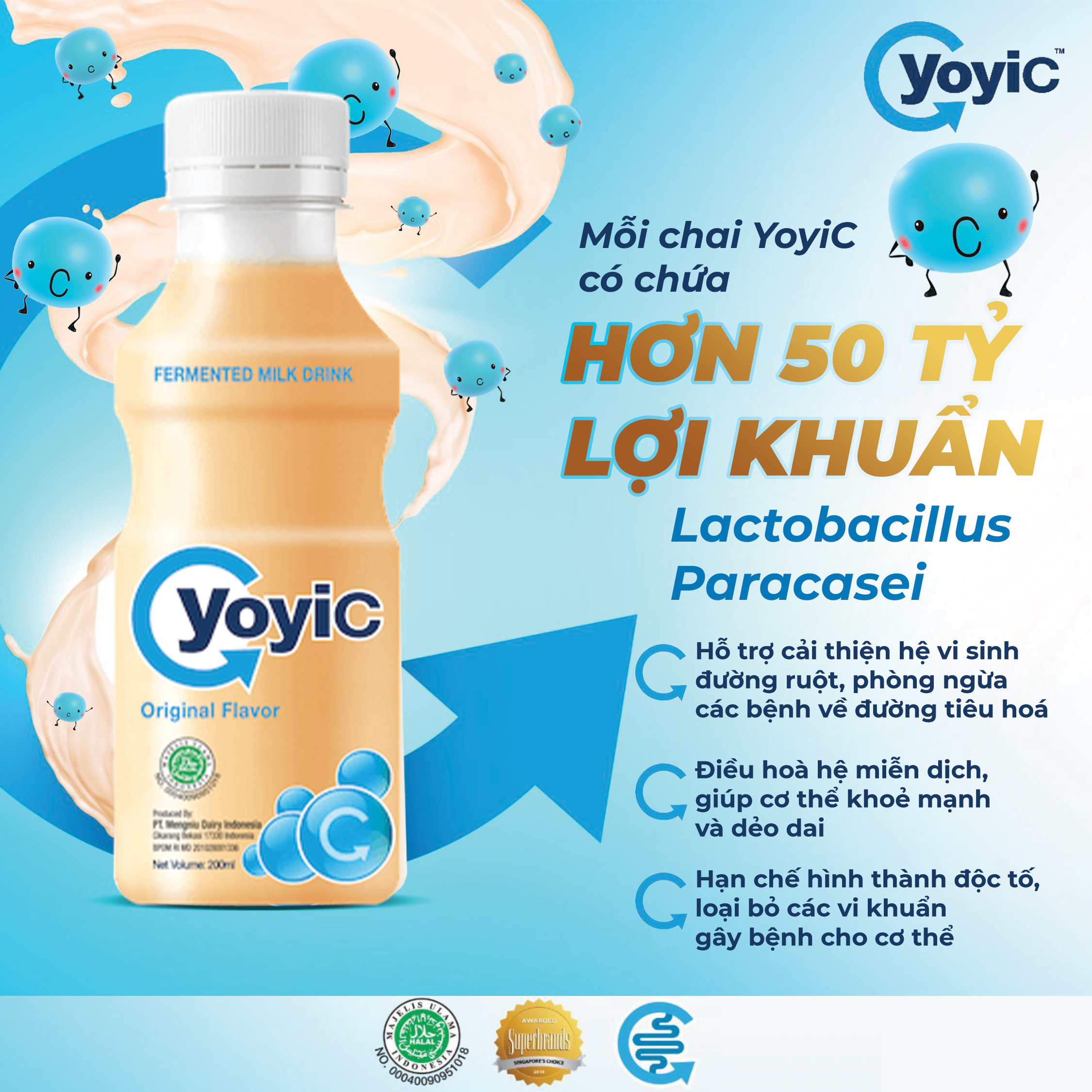 (Lốc 12 chai) Sữa Chua Uống YOYIC Lên Men Tự Nhiên Hỗ Trợ Tiêu Hoá 200ml - Vị Tự Nhiên