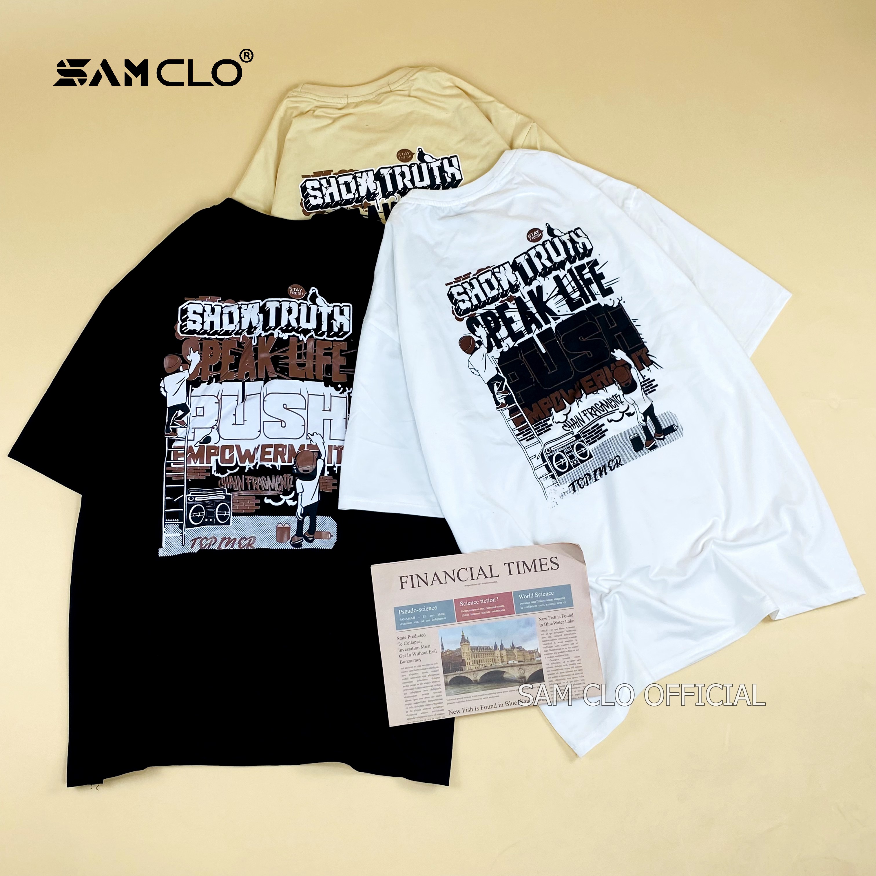 Áo thun tay lỡ nam nữ SAM CLO form rộng dáng Unisex in chữ SHOW TRUTH