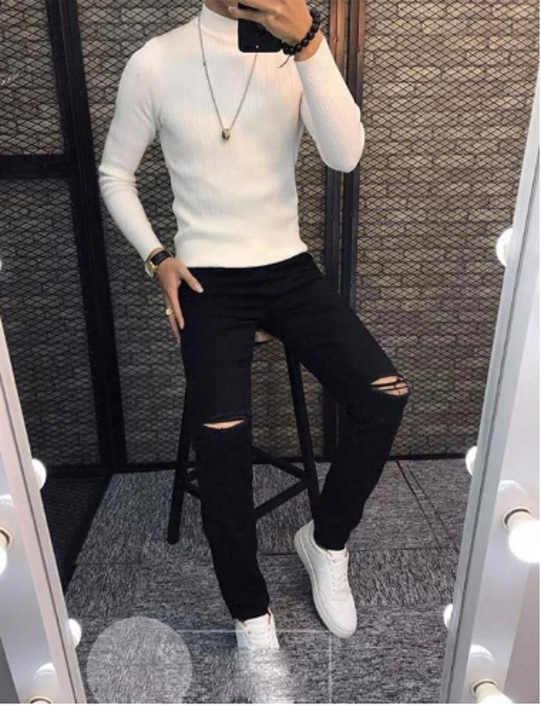 Quần Jean Nam Đen Vá Gối Da Quần Jean Skinny màu đen gối vá họa tiết bản cao cấp co dãn 4 chiều