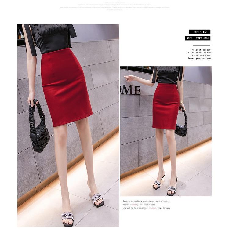 Chân Váy Công Sở Bút Chì Dài Tới Gối Màu Đỏ CHIPY From Ôm Lưng Thun Cạp Cao Cá Tính Kiểu Vintage, Ulzzang Đẹp MCV222